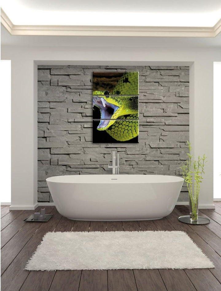 Pixxprint Giftige grüne Schlange als Leinwandbild/Grösse: 3 Teilig (120x80) cm/Wandbild/Kunstdruck/f