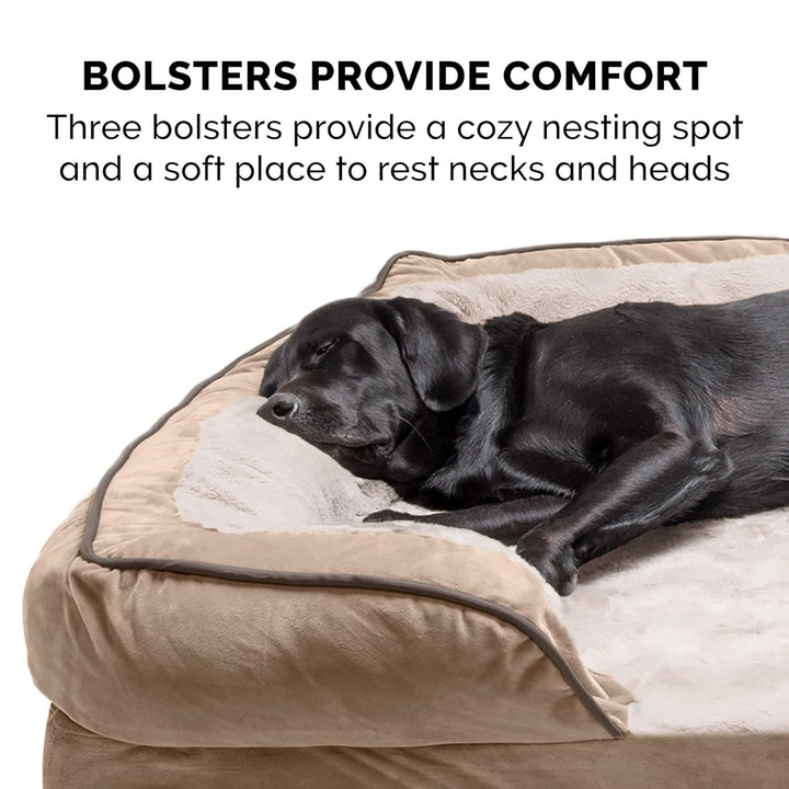 FurHaven Large Memory Foam Dog Bed Perfect Comfort Plush & Velvet Waves Sofa-Style w/Removable Washa