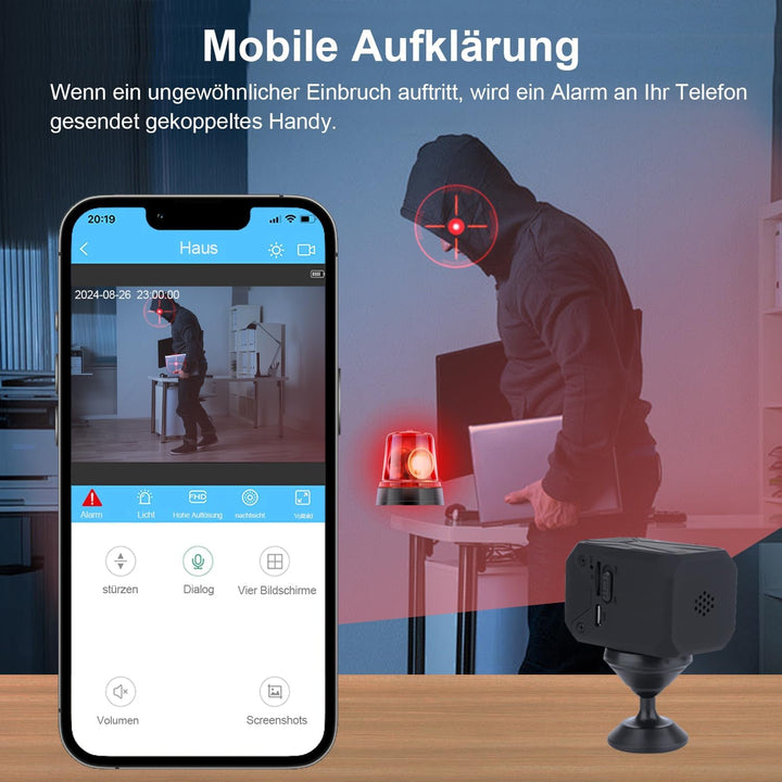 ZHENHAN Mini Kamera, Überwachungskamera Innen mit Akku, 2.4 GHz WLAN Kamera mit Bewegungserkennung,
