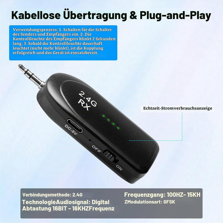 Wireless Mikrofon Headset, 2.4G Kabelloses Funkmikrofon Headset mit 20M Reichweite, UHF Wiederauflad