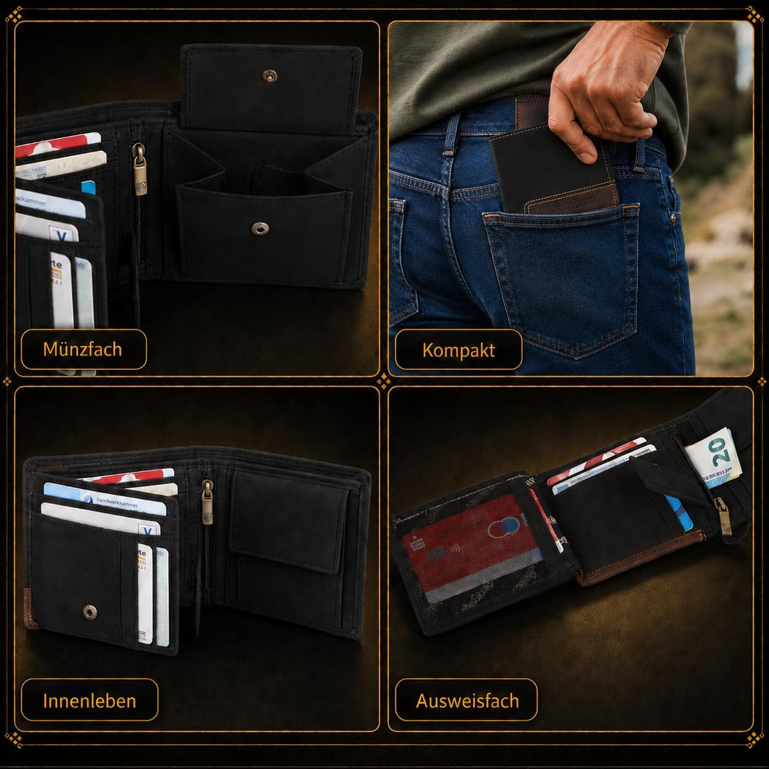 hodalump Echt-Leder Geldbörse • Premium Geldbeutel für Damen und Herren mit RFID-Schutz • Langlebige