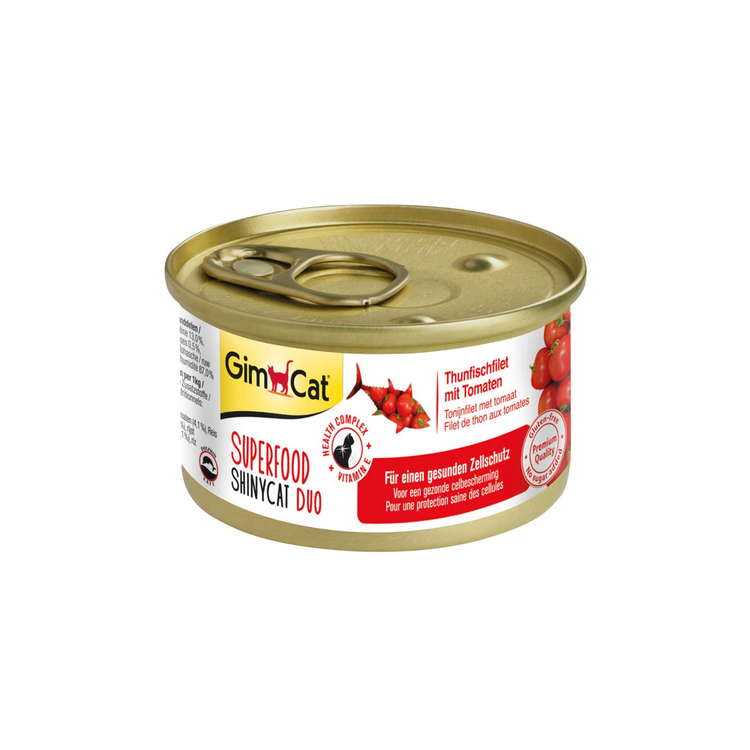 GimCat Superfood ShinyCat Duo Thunfisch mit Tomaten - Katzenfutter mit saftigem Filet ohne Zuckerzus
