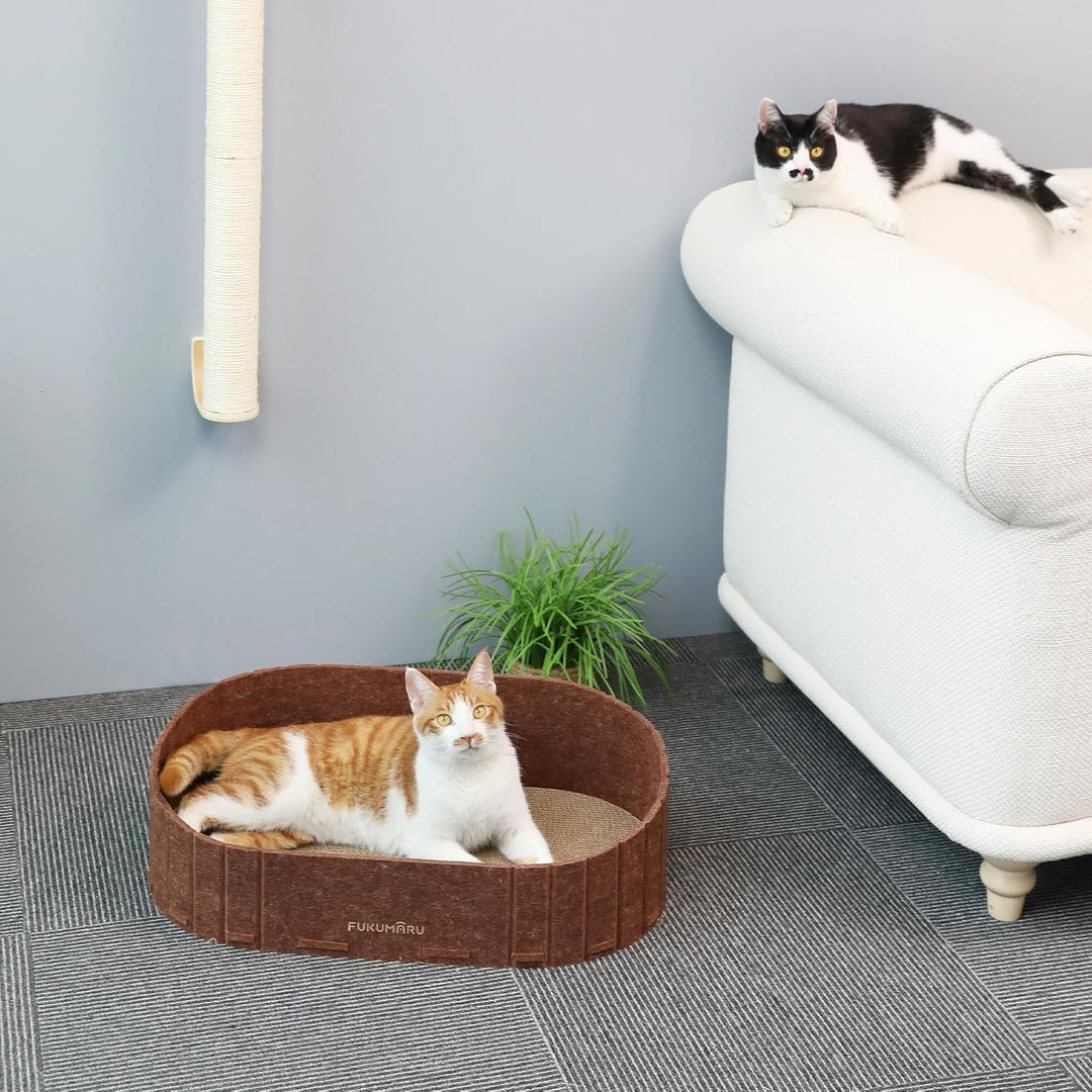 FUKUMARU Kratzbrett für Katzen, 61 cm Kratzpappe in Sofa-Form, Umkehrbares Katzenbett, Runde Kratzpa