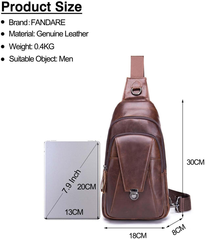 FANDARE Retro Brusttasche Leder Schultertasche Herren Sling Bag Geschäft Chest Bag Wasserdicht Umhän