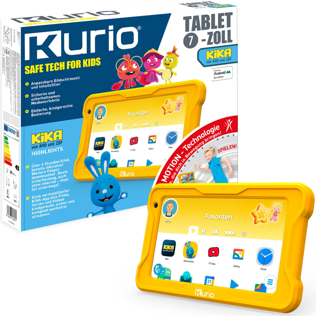KURIO Kinder Tablet ab 3 Jahren – KiKa Lerntablet für Vorschulkinder mit Silikon-Schutzhülle, 32 GB