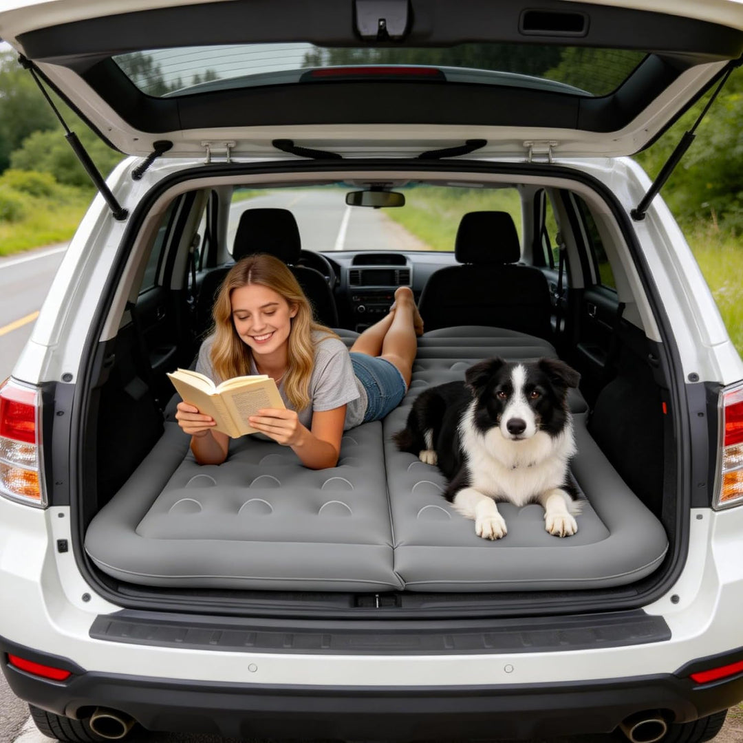 Auto Matratze Tragbar SUV Automatratze mit Pumpe & 2 Kissen, Beflockt Auto Luftmatratze für Reisen C