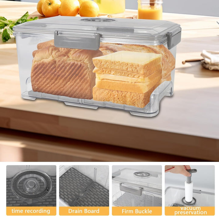 Vakuum Brotkasten gross 35cm – luftdichte Brotbox mit Pumpe & Zeitaufzeichnung | Frischhaltedose für