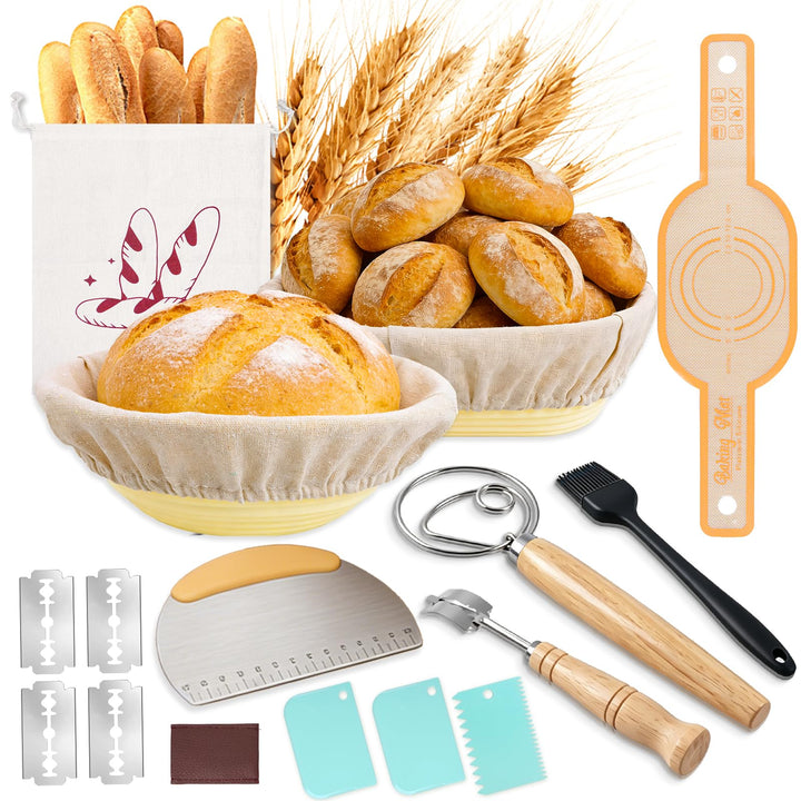 Sauerteig Starter Set,13-teilig Brotgärkorb -Set- aus Silikon，Komplettset Brot Backen Zubehör, Gesch