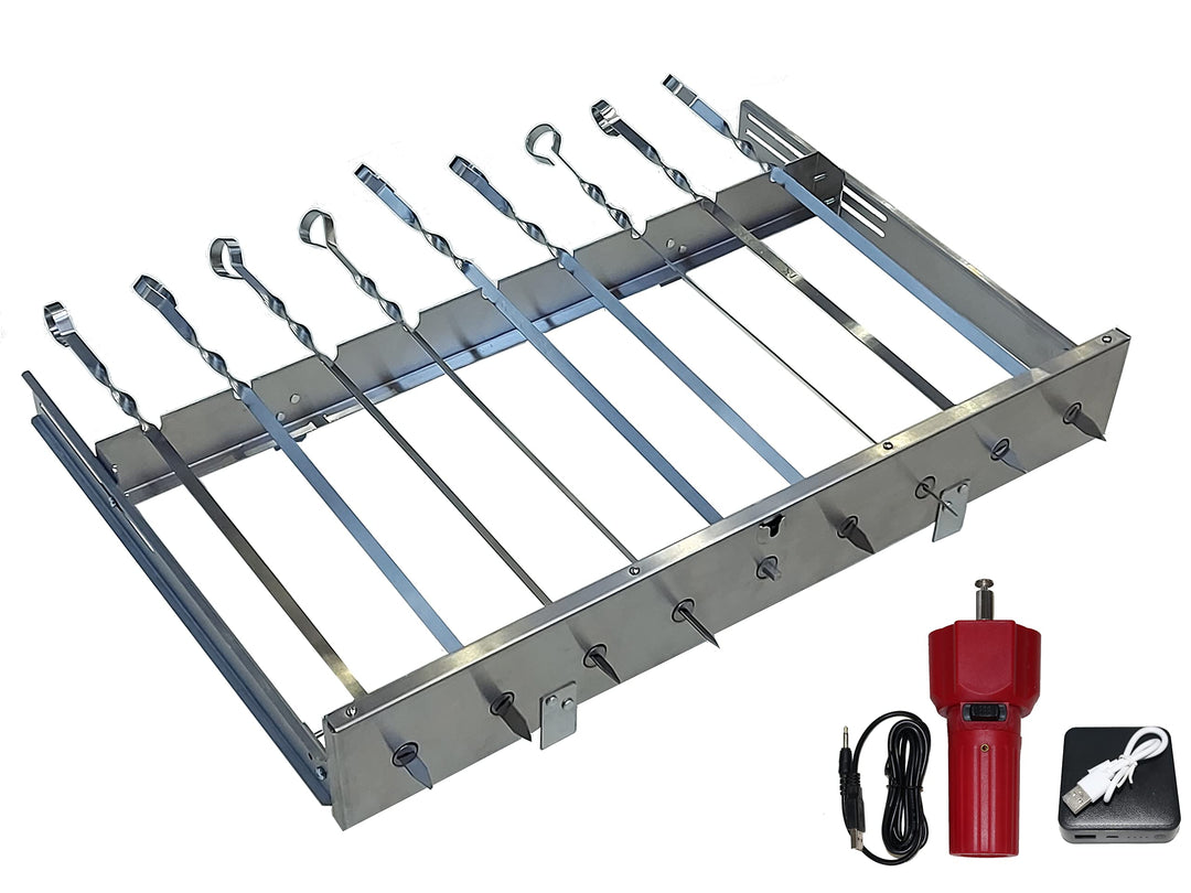 Neu walexo Spiessdreher (universell), incl. 9 Edelstahlspiesse mit verschiedenen Motoren (mit 5V USB