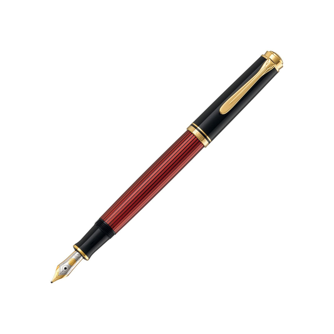 Pelikan Füllhalter Souverän 400, Schwarz-Rot, Feder F (fein), hochwertiger Kolbenfüller im Geschenk-