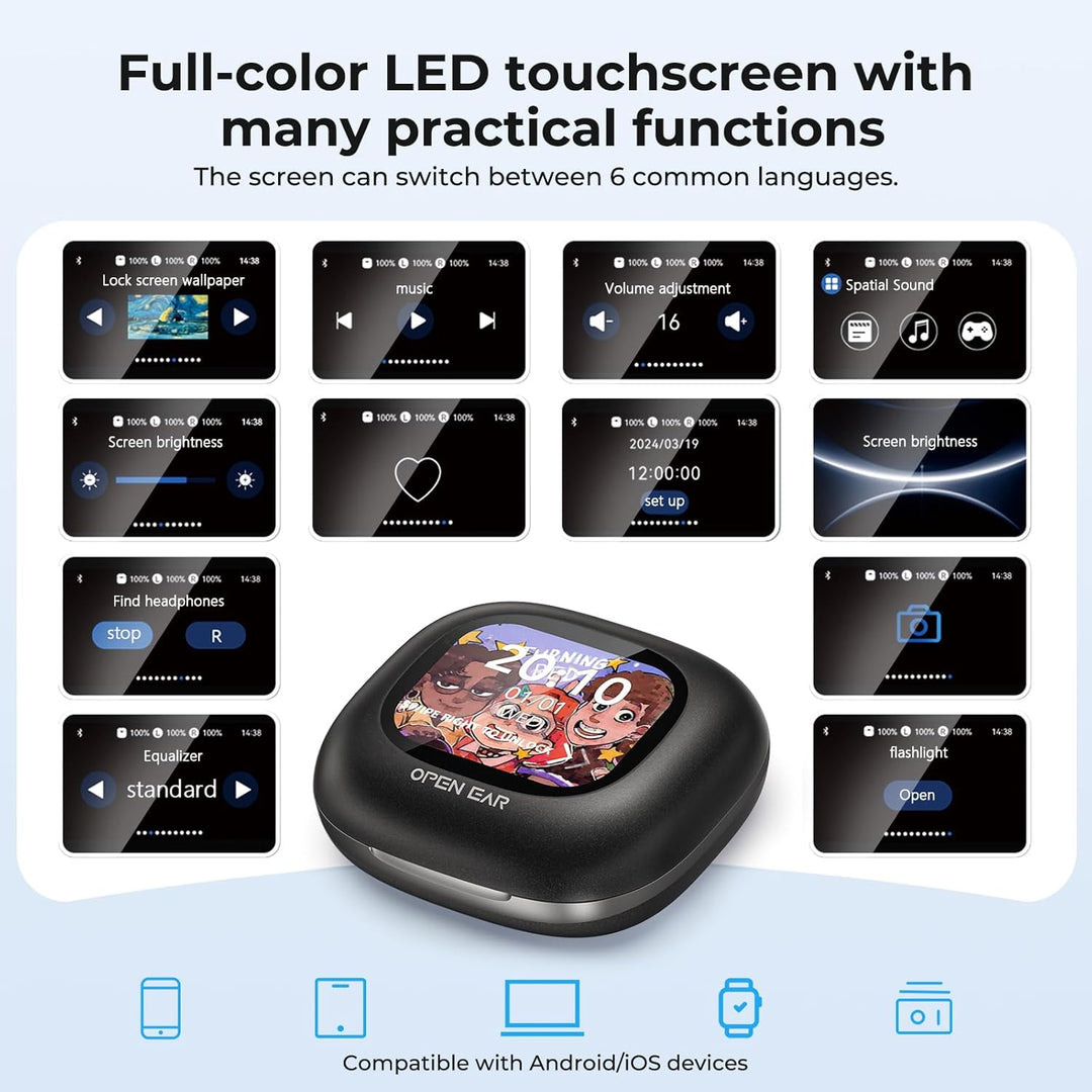 AI Übersetzer Kopfhörer, 3-in-1 übersetzungskopfhörer mit LCD-Touchscreen,135 Sprachen mit App, 5 Üb