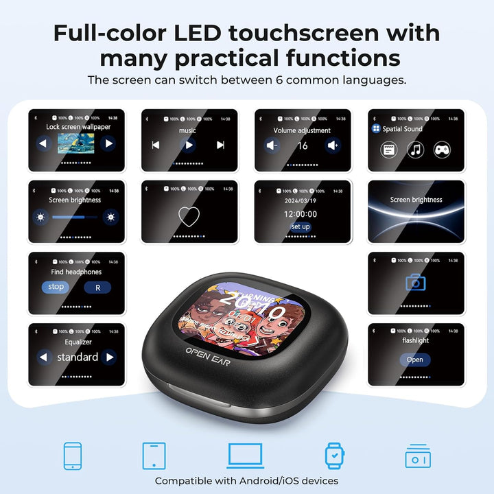 AI Übersetzer Kopfhörer, 3-in-1 übersetzungskopfhörer mit LCD-Touchscreen,135 Sprachen mit App, 5 Üb