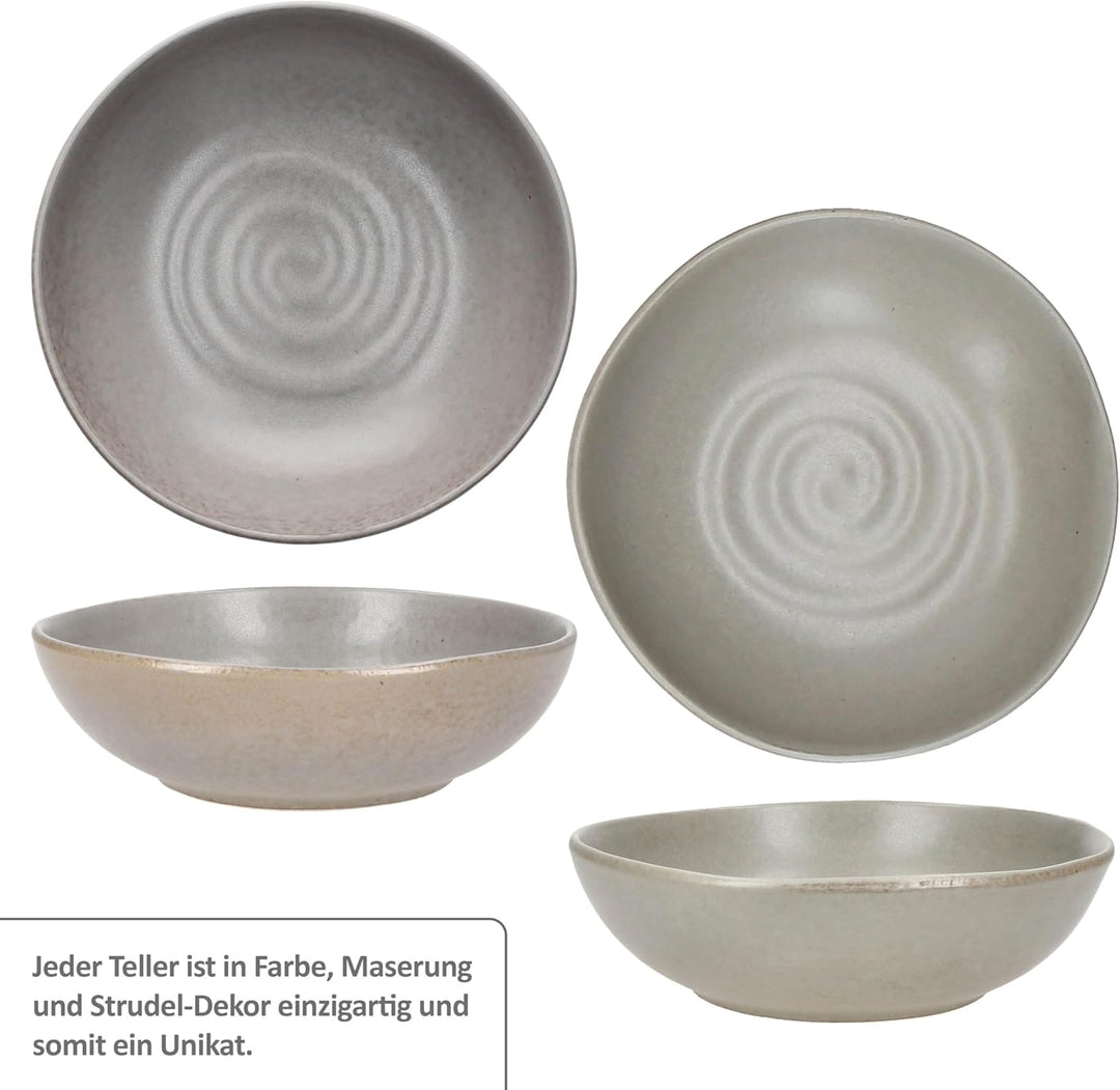 MamboCat CLAY GRAU 6er Set Suppenteller I 420ml, Ø17,8cm I tiefe Teller aus Steingut I grau mit Stru