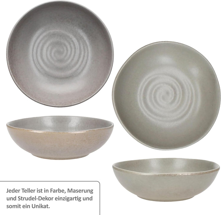 MamboCat CLAY GRAU 6er Set Suppenteller I 420ml, Ø17,8cm I tiefe Teller aus Steingut I grau mit Stru