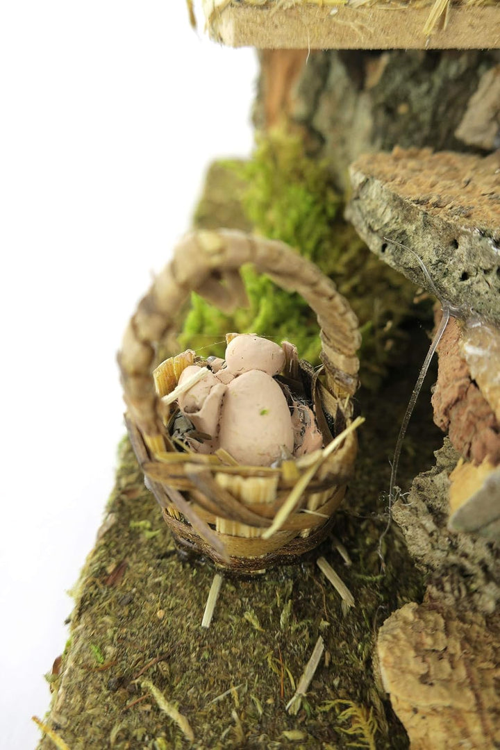 Bertoni Miniatur Hühnerstall mit Hühner und Treppe, Holz, Mehrfarbig, 19 x 15 x 14 cm