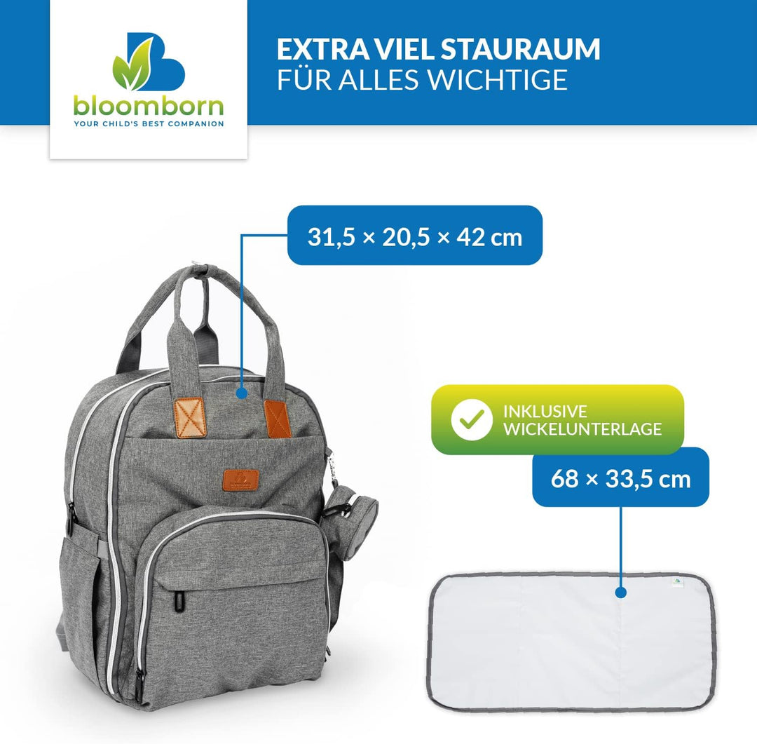 Baby Wickeltasche Rucksack - Wickelrucksack gross mit vielen Taschen, Wickelunterlage, Schnullerhalt
