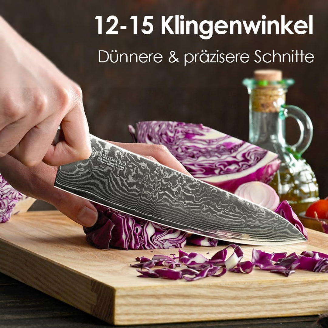 Sunnecko Damastmesser Kochmesser 20cm, damastmesser küchenmesser aus Japanischer VG10 Cored&67-Schic