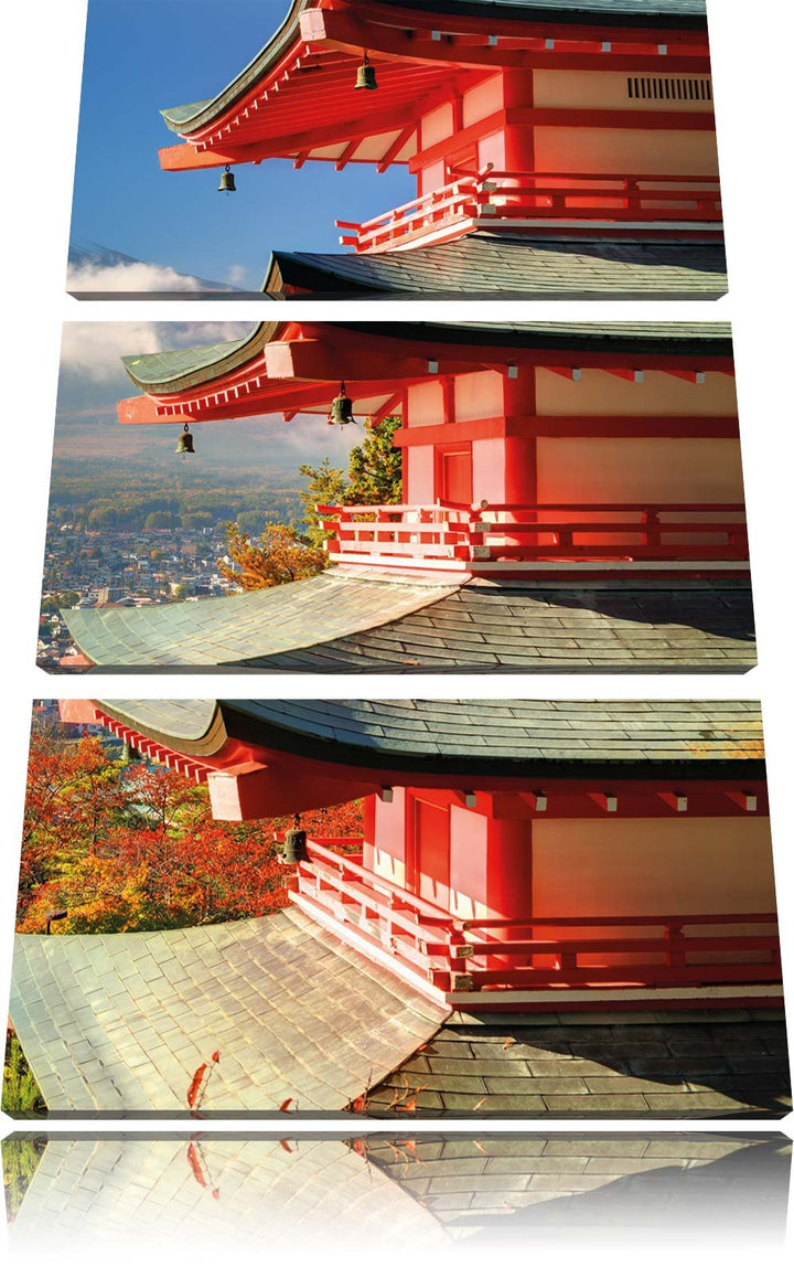 Pixxprint Tempel am Fudschijama Japan 3-Teiler Leinwandbild 120x80 Bild auf Leinwand