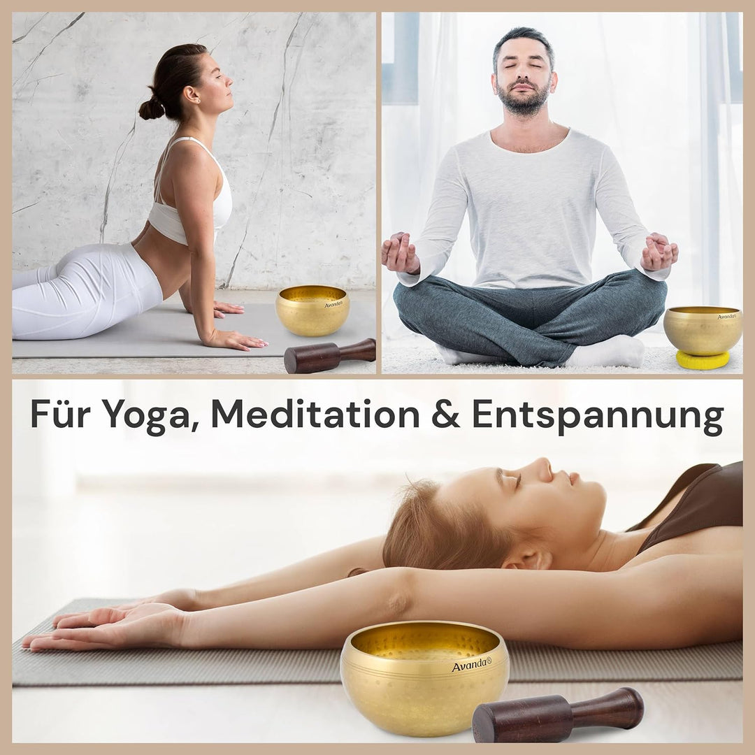 Tibetisches Klangschalen-Set für Yoga, Meditation und Entspannung - Gehämmerte tibetische Klangschal
