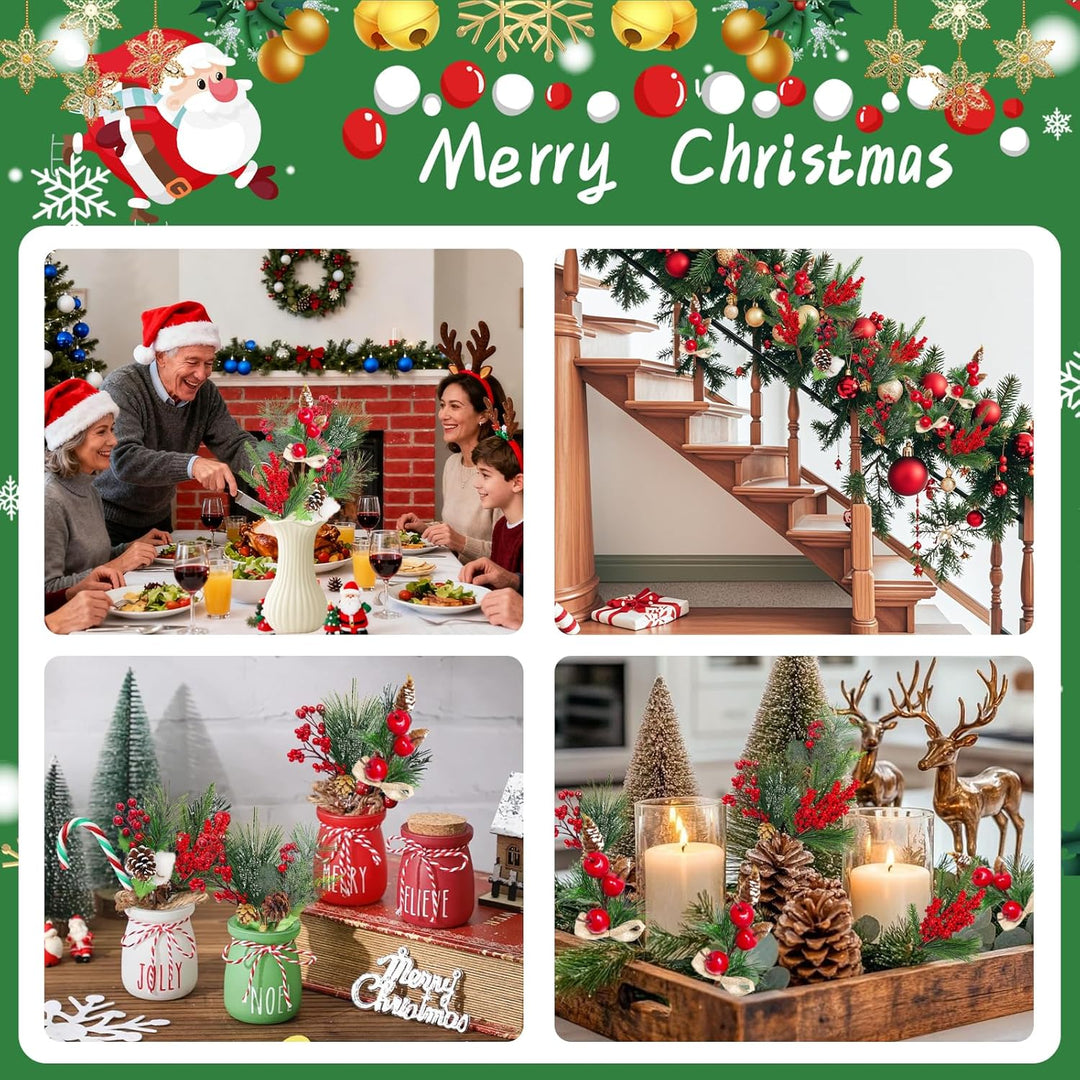 Morofme Künstliche Tannenzweige mit Rote Beeren Deko 6 Stück, Weihnachtszweige mit Tannenzapfen, Bau