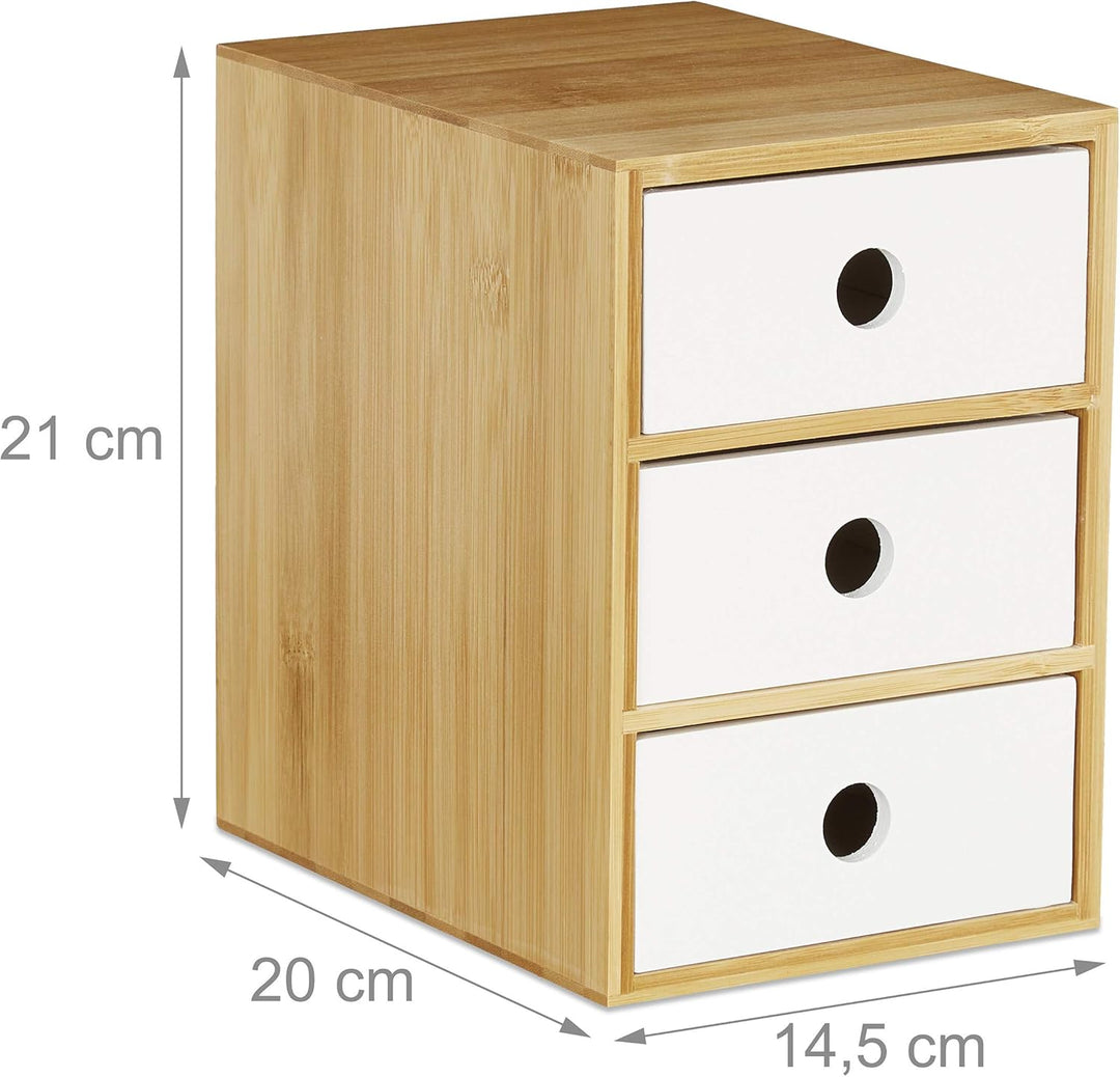 Relaxdays Schreibtisch Organizer, 3 Schubfächer, Bambus & MDF, Aufbewahrungsbox Büro, HxBxT: 21 x 14