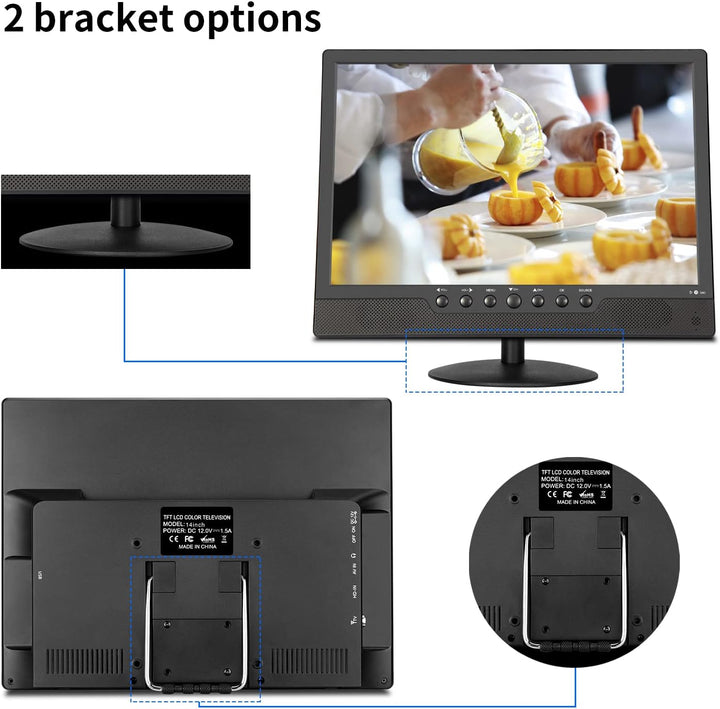 KCR 14.0 Zoll digitaler DVB-T2 tragbarer Fernseher, Freeview, wiederaufladbarer Akku, USB-Anschluss,