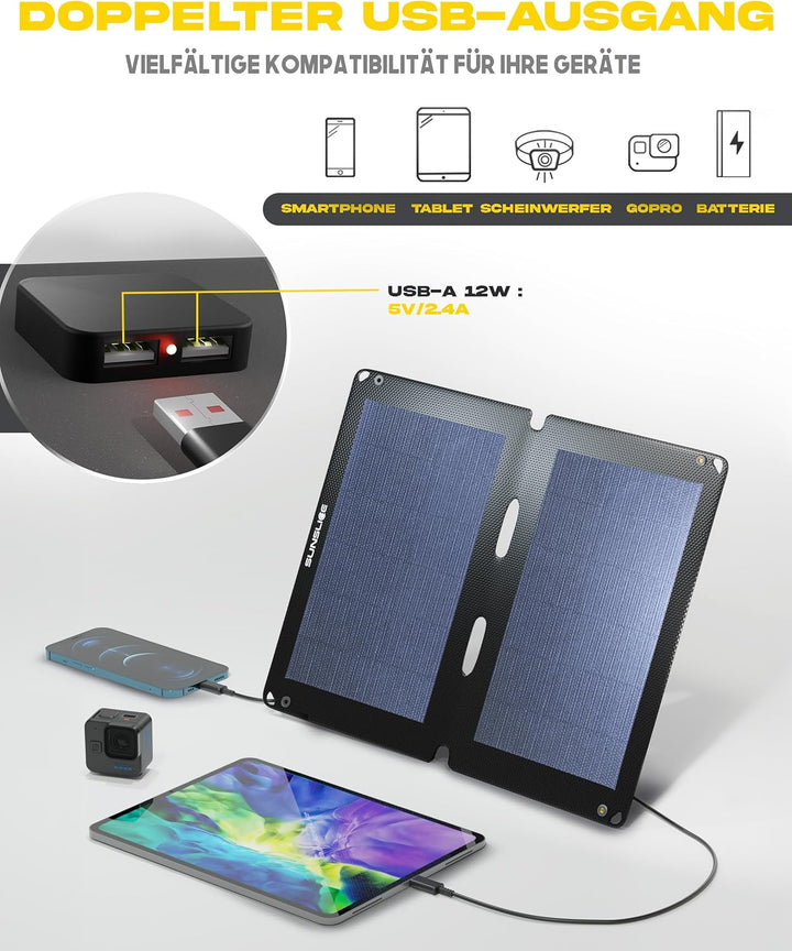 Solar Charger Outdoor, Solarmodul flexibel, Solaranlage Camping, Solar Charger wasserdicht mit leist