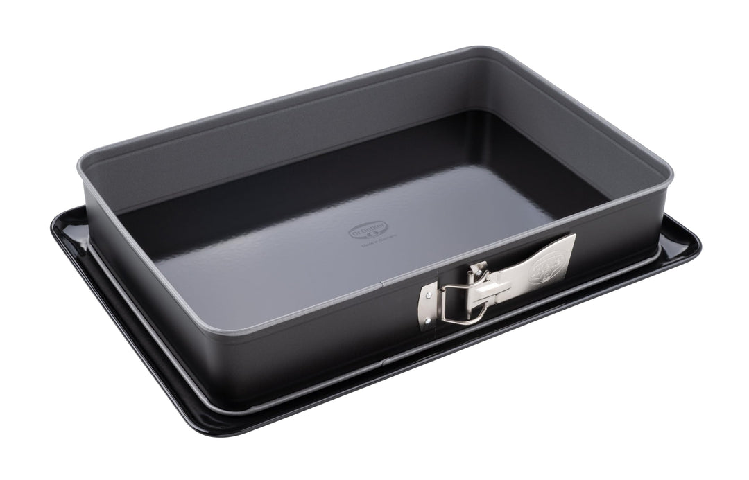 Dr. Oetker Rechteckige Springform mit Servierboden 38 x 25 cm Back-Idee – Eckige Backform mit Schnit