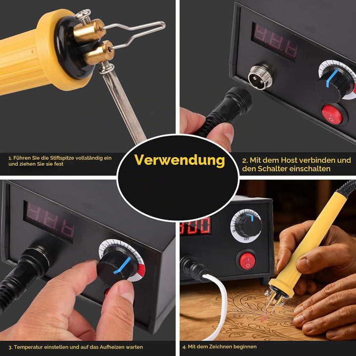 Holzbrenner zum Gravieren LCD-Display, Pyrography Machine mit 20 Spitzen, 250–750°C, für Holz Leder
