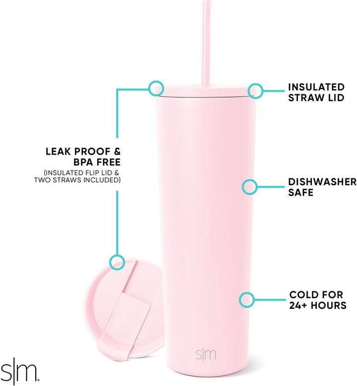 Simple Modern Thermobecher mit Strohhalm und Deckel | Trinkbecher mit Henkel Wiederverwendbare Edels