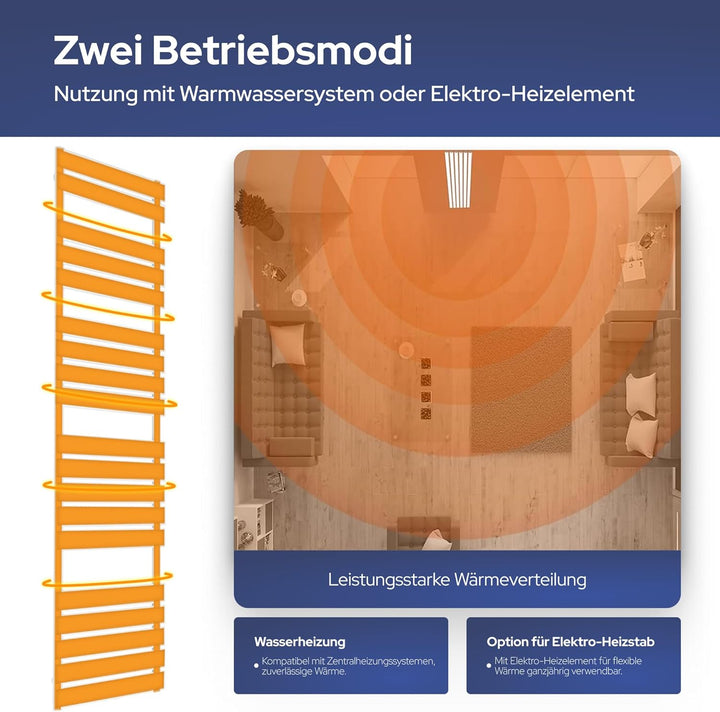 VILSTEIN Bad Heizkörper, Horizontal, Schwarz, Seitenanschluss und Mittelanschluss, 800x500 mm 407W -