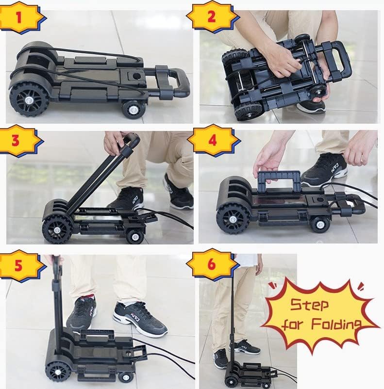 Faltbarer Sackkarre, 65 kg, robuste 4 Räder, tragbare Sackkarre, Leichter Reisewagen mit Bindegürtel