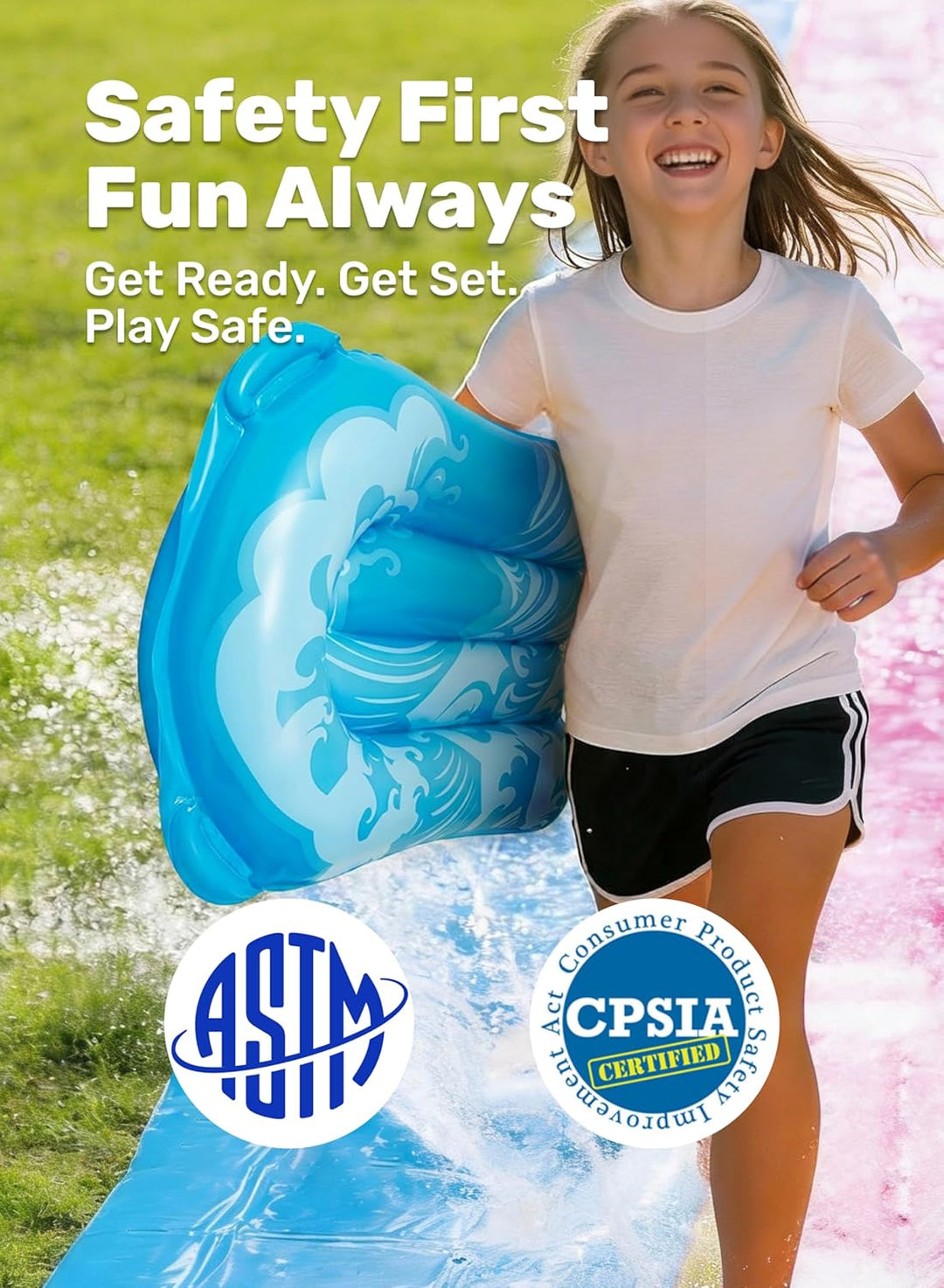 JOYIN 32,5ft/990.6cm Wasserrutsche und 2 aufblasbare Boards, extra Lange Doppel-Garten-Wasserrutsche