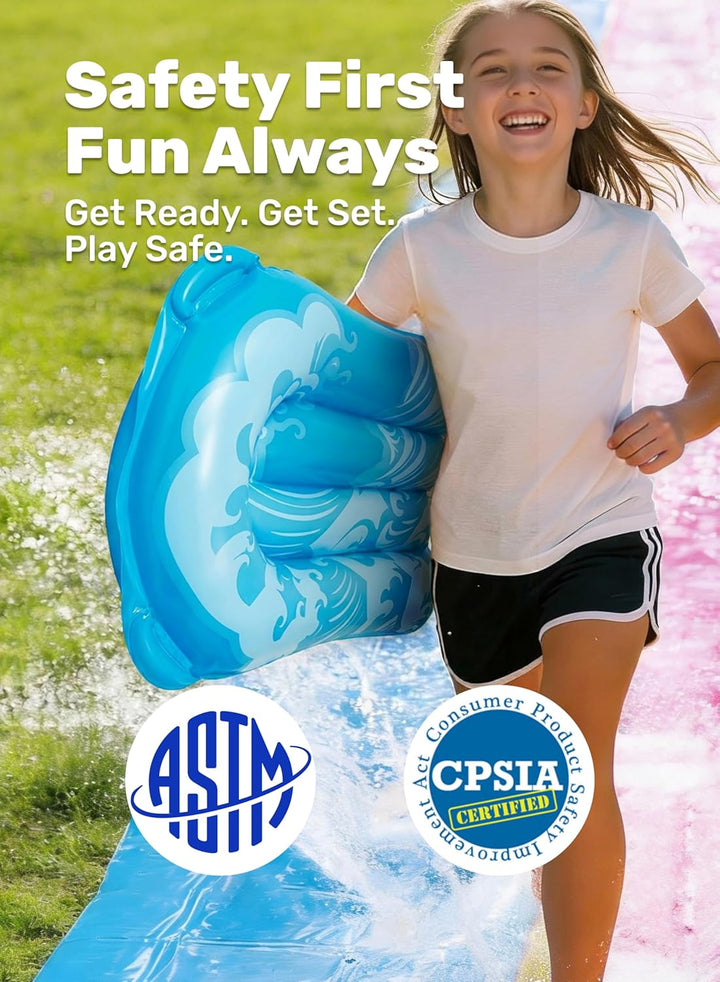 JOYIN 32,5ft/990.6cm Wasserrutsche und 2 aufblasbare Boards, extra Lange Doppel-Garten-Wasserrutsche