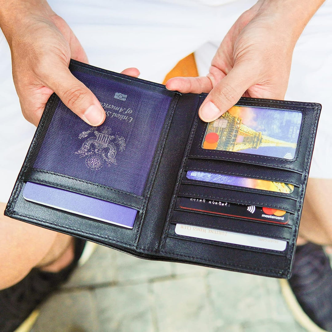 Polare Reisepasshülle für Damen und Herren, RFID-blockierend, aus Leder, Schwarz, Large, RFID-blocki
