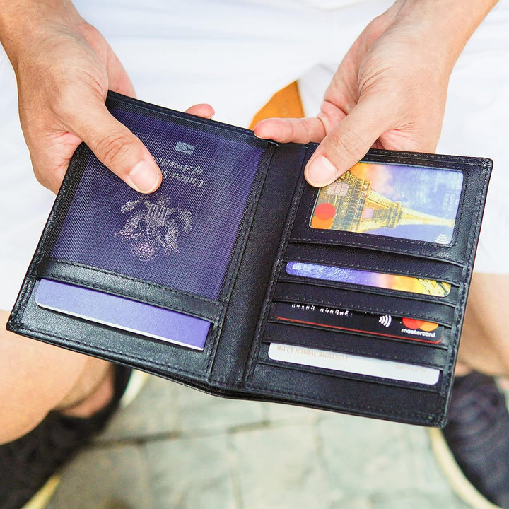 Polare Reisepasshülle für Damen und Herren, RFID-blockierend, aus Leder, Schwarz, Large, RFID-blocki