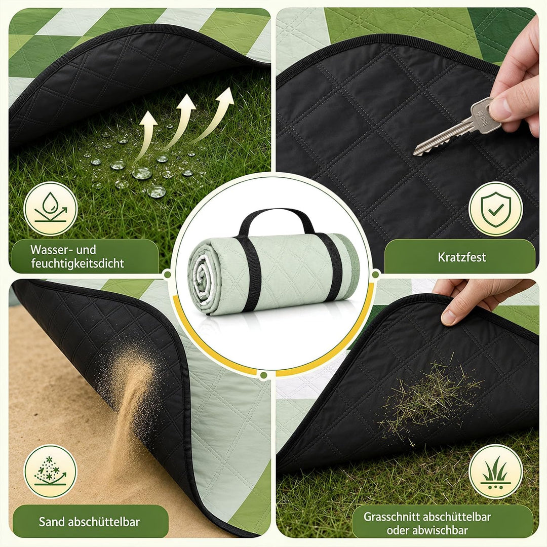 Picknickdecke XXL 200×200 cm Faltbar Stranddecke mit Tragegriff