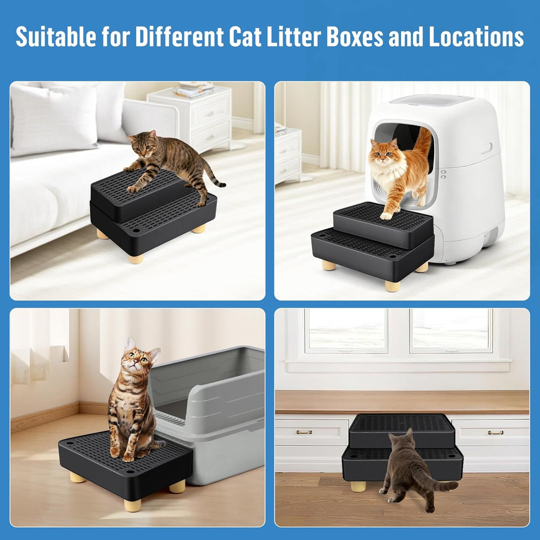 Verstellbare 2-stufige Katzentoilettenrampe, Katzen Treppen & Stufen mit Holzfüsse Filterfunktion, l