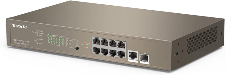 Tenda L3 Managed PoE Switch 10-Port Gigabit LAN Switch mit 8 PoE+ Ports (130W, VLAN, Igmp-Snooping,