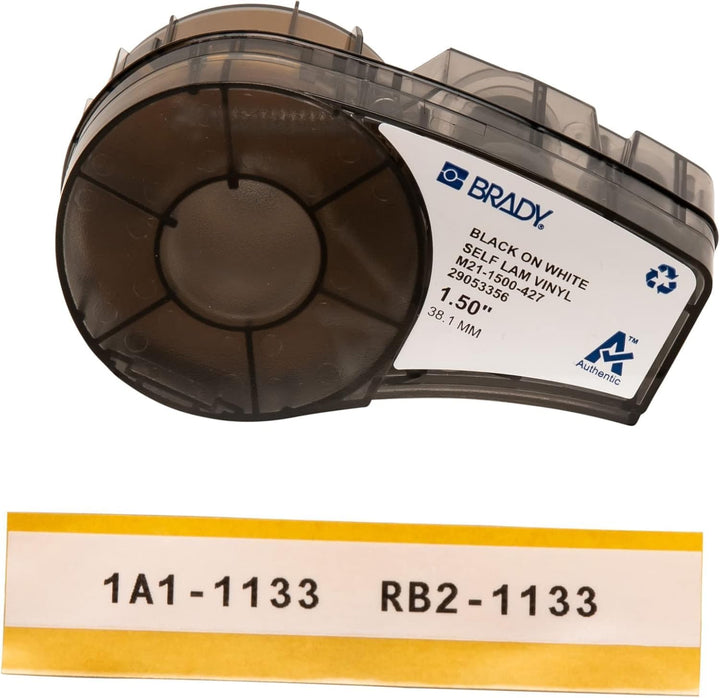 Brady, M21-1500-427, Vinyl selbstlaminierend, Schwarz auf WeissTransparent, 38,1mm x 4,26m, max. Kab