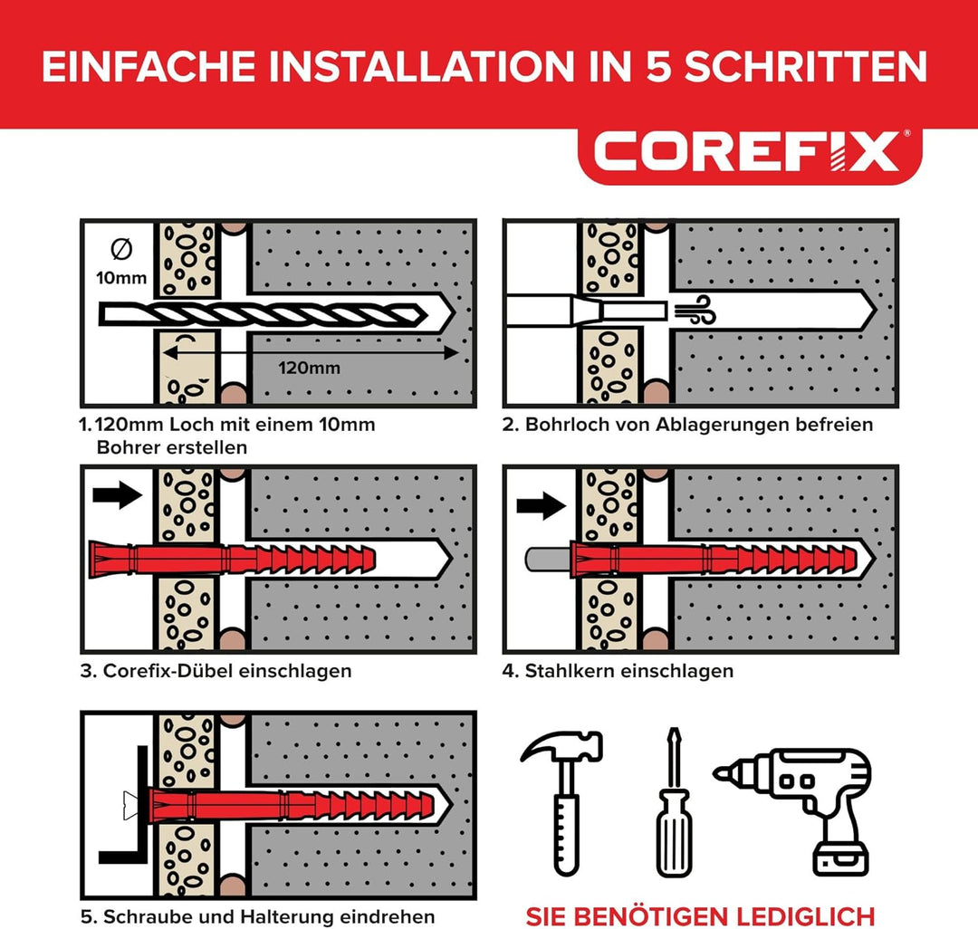 Corefix PLUS30, Schwerlast-Gipsplattendübel, getestet bis 250 kg, 24 Stück in Grosspackung