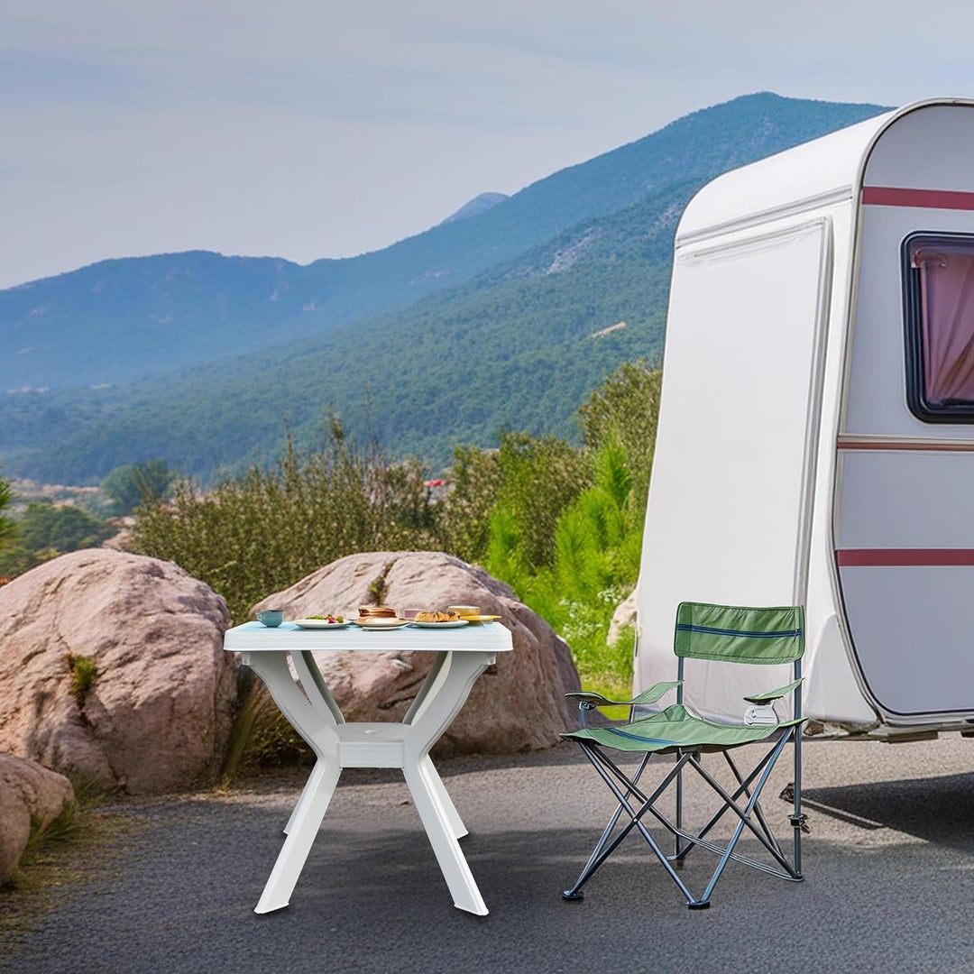 Spetebo Kunststoff Gartentisch quadratisch 70 cm - weiss - Campingtisch im klassischen Design - Balk