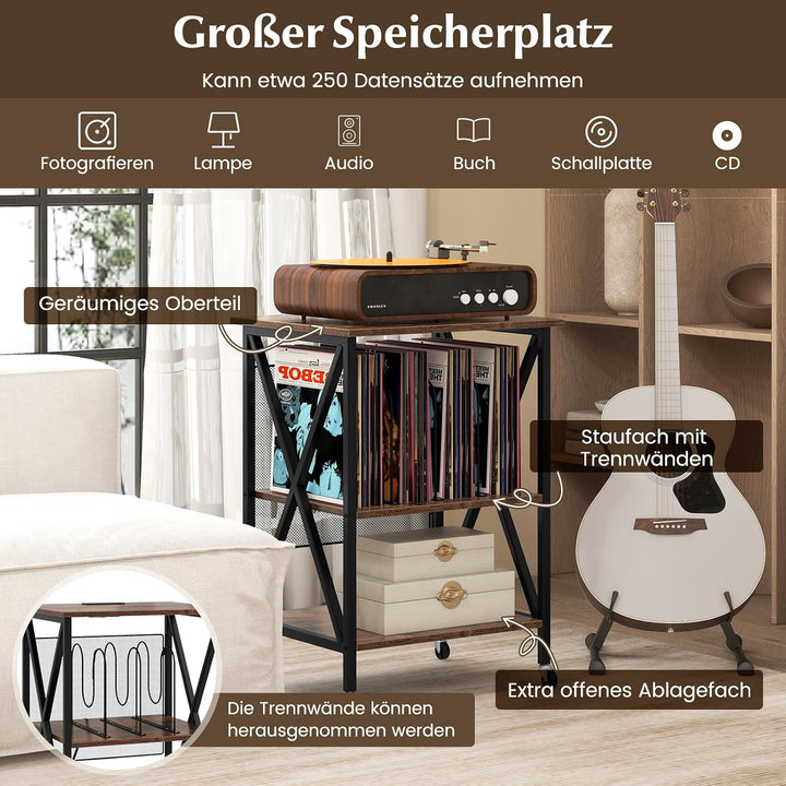GOPLUS Plattenspieler Ständer, Schallplattenständer mit Ladestation & Rollen, Vinyl-Schallplattenspi