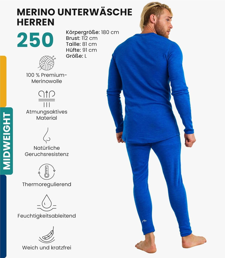Merino.tech 100% Merino Unterwäsche Herren Set - Leicht, Mittelgewicht, Thermounterwäsche Merinowoll