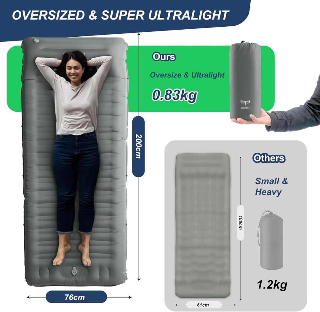 Origem Isomatte Camping Selbstaufblasend, 14cm Ultraleichte Schlafmatte Aufblasbar Kleines Packmass,