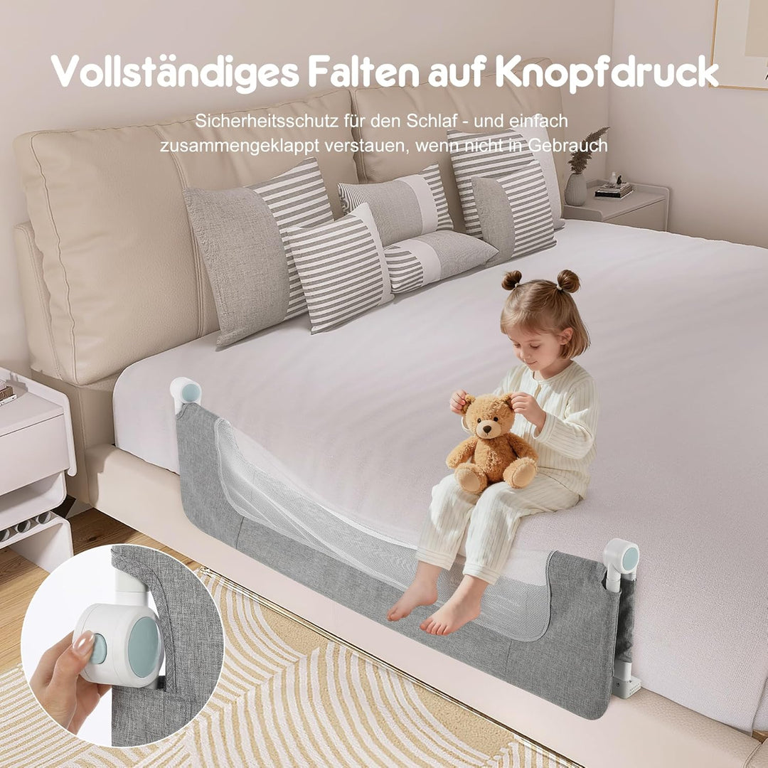EVINYEP Bett Rausfallschutz Kinder ohne Bohren, 150 cm Zusammenklappbarer Rausfallschutz, Verbessert
