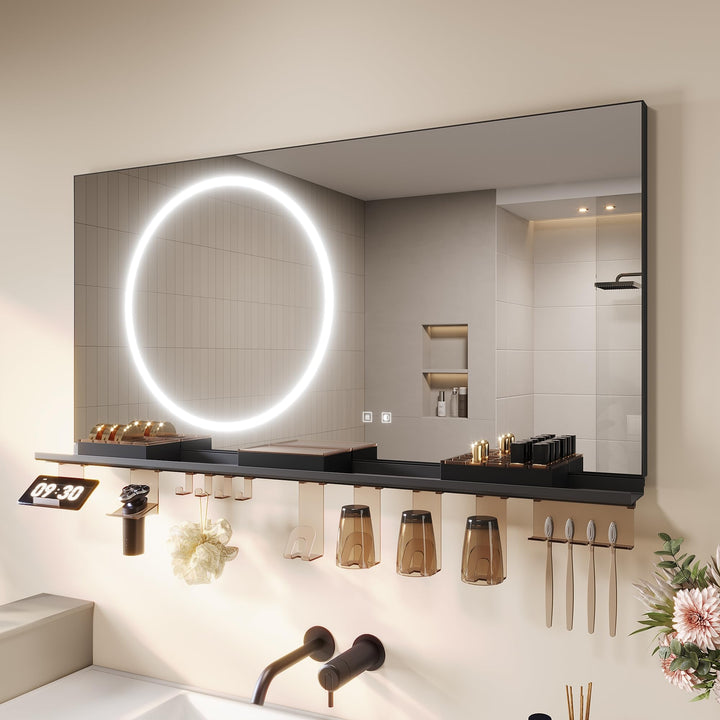SONNI Badezimmerspiegel mit Beleuchtung 120x60 cm, LED Badspiegel mit Ablage 120cm, 3 einstellbare L