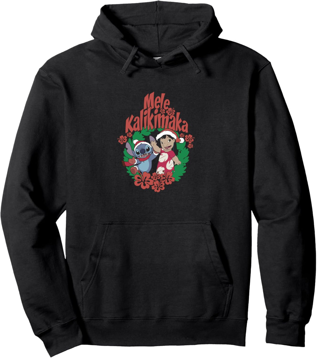 Disney Lilo & Stitch Christmas Wreath Mele Kalikimaka Pullover Hoodie