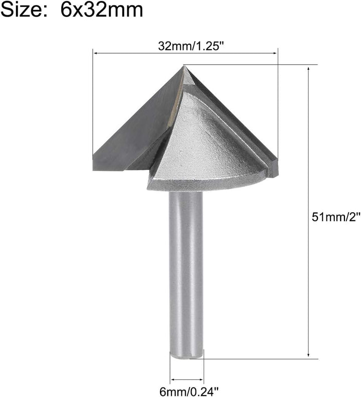 sourcing map 90 Grad V Nut Fräser 32 mm Durchmesser mit 6 mm Schaft Titanstahl bestückter V Nut Bit