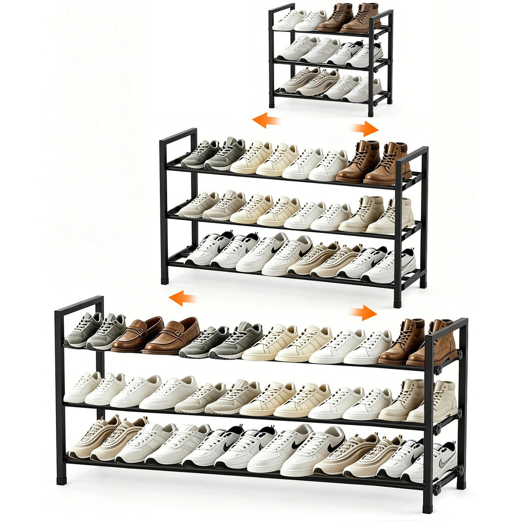 Ausziehbares Schuhregal Schmal, 3 Ebenen Adjustable Metall Schuhaufbewahrung 44 to 109 cm, Freistehe